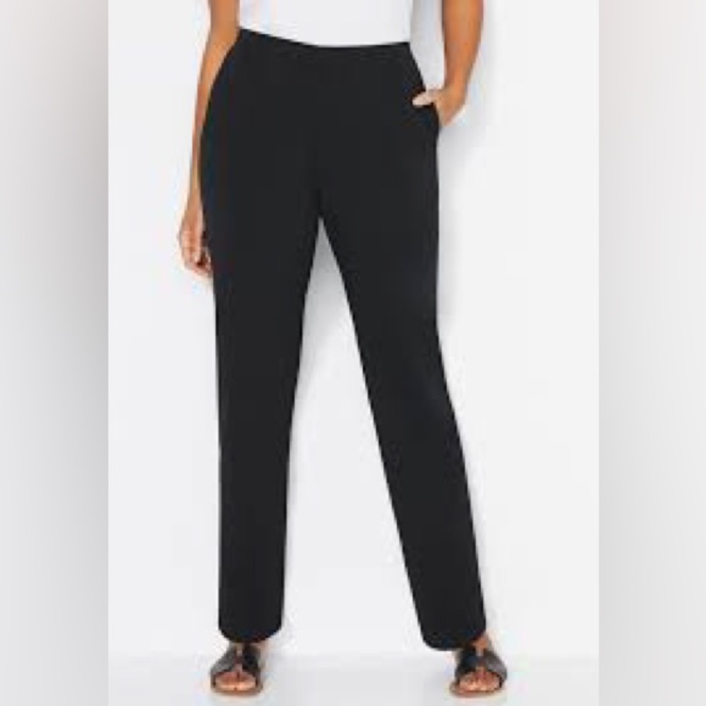 CATHERINES Black Knit Stretchy Elastic Trouser Leg Work Pants. Size 28 WP